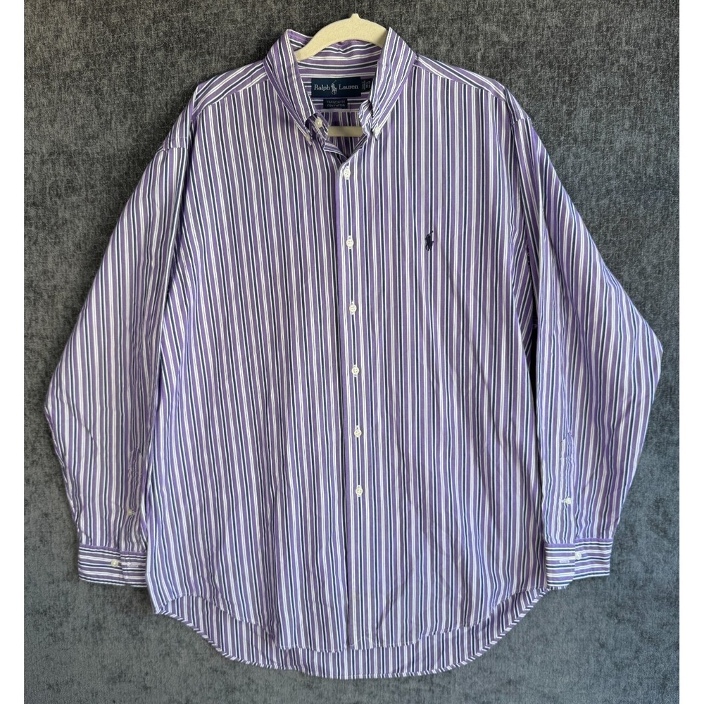 Ralph Lauren Yarmouth Mens 16 34/35 Purple Striped Oxford Button Down Shirt